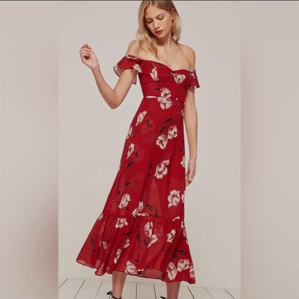 Reformation Tropica Red Floral Dress